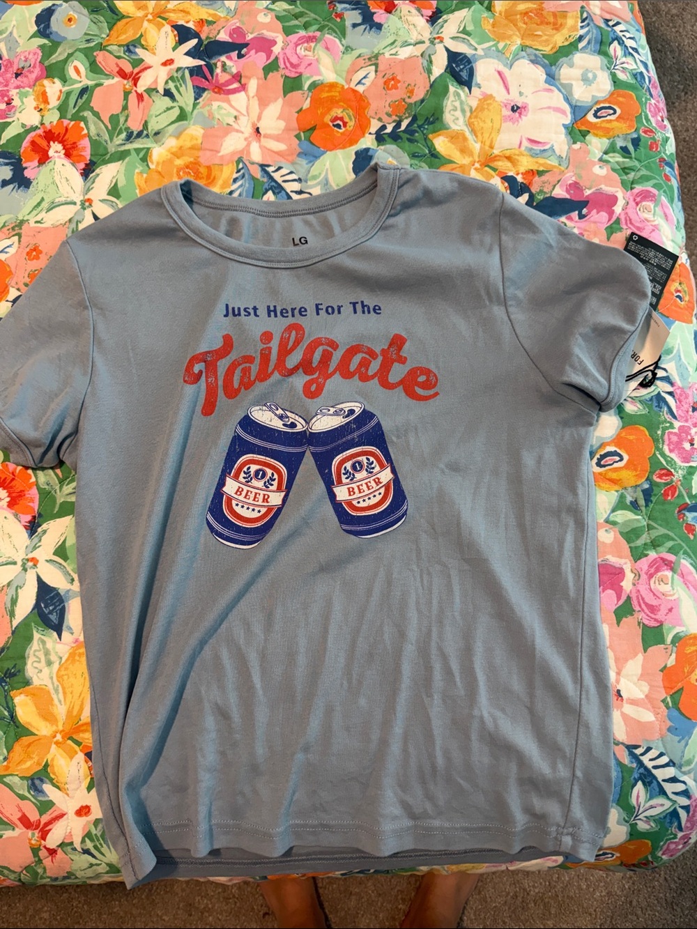 Light Blue 'Tailgate' Graphic Crop Top